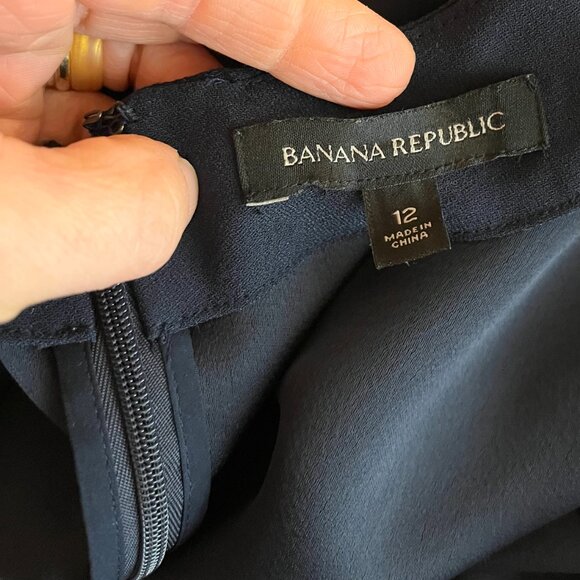 Banana Republic Size 12 Navy Blue Dress Back Zip - Picture 2 of 16